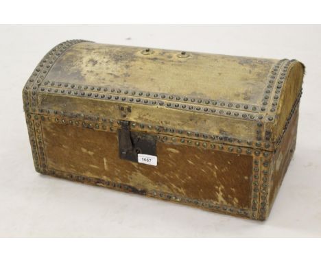 Small George III brass studded pony skin dome top trunk, labelled to the cover ' Maltwood, Trunk and Case Maker, No. 168 'Poo
