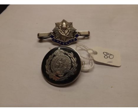 Silver &amp; enamel Cheshire Regiment brooch &amp; another silver brooch         