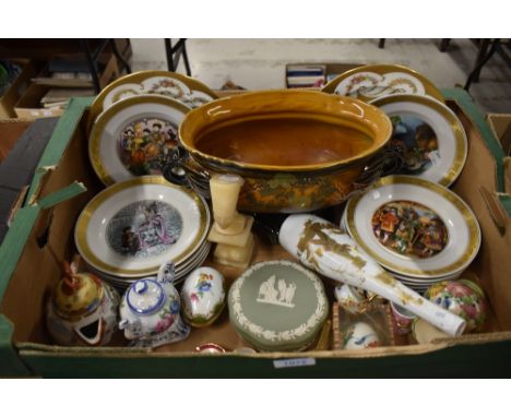 Two Coalport cabinet plates with gold trim and floral design, twelve Royal Copenhagen 'Hans Christian Anderson' display plate