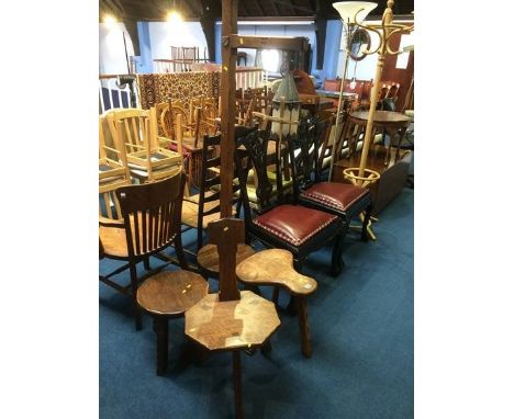 Three stools, standard lamp and a chair