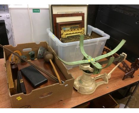 Two boxes of assorted, scales etc.