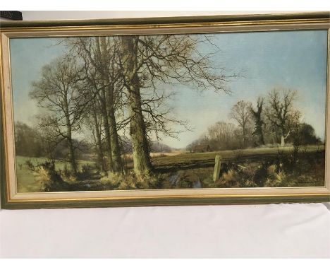 David Shepherd landscape print together with a portrait of a young female, a decorative tray and a further landscape print