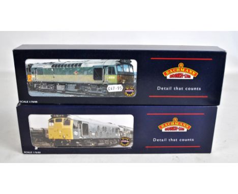 BACHMANN BRANCH-LINE; two 00 gauge diesel locomotives, 32-326 Class 25/1 Bo-Bo 25054 blue and 32-411 Class 25/2 BR green, bot