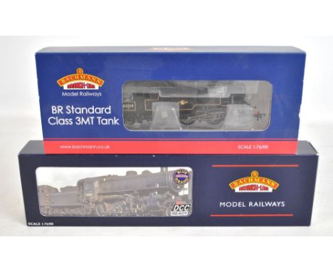 BACHMANN BRANCH-LINE; two 00 gauge steam locomotives, 31-978 BR Standard Class 3MT Tank 82019 BR lined black late crest and 3
