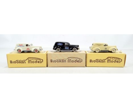 BROOKLIN MODELS; three BRK 9 and 9X 1940 Ford Sedan delivery vans in white, black and cream liveries with 'Harrah's Automobil