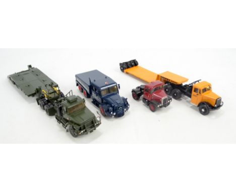 SMITH AUTO MODELS (probably); three good quality model haulage vehicles comprising green Scammel cab and wide trailer, yellow