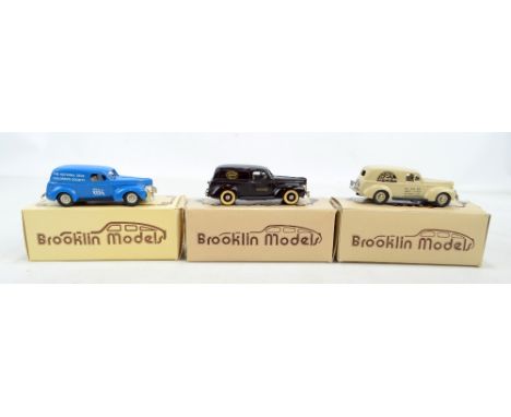 BROOKLIN MODELS; three BRK 9 1940 Ford Sedan delivery vans in blue, black and cream liveries with 'The National Deaf Children