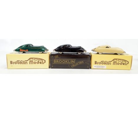 BROOKLIN MODELS; three BRK 33 1938 Phantom Corsairs in green, black and cream liveries, the first a limited edition of 750 wi