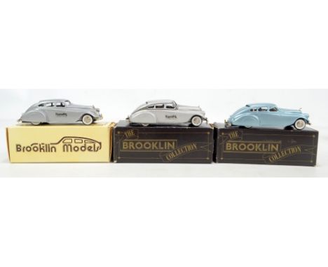 BROOKLIN MODELS; three BRK 1 1933 Pierce-Arrow Silver Arrows in light blue and silver (x2) liveries, the silver models with '