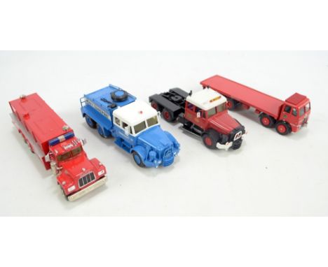 SMITH AUTO MODELS (probably); four good quality model haulage vehicles comprising red Mack with 'Las Vegas Fire Dept' decal, 