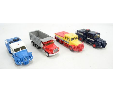 SMITH AUTO MODELS (probably); four good quality unmarked model haulage vehicles comprising red/grey HME tipper with 'HME' dec
