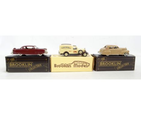 BROOKLIN MODELS; BRK 34 1954 Nash Ambassador in burgundy livery, BRK 16 1936 Dodge Van in cream livery with 'Camel Cigarettes