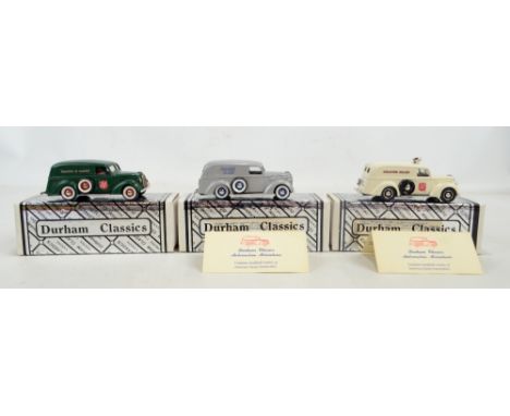 DURHAM CLASSICS; three 1939 Ford Panel Delivery Vans in white, silver and green liveries with 'The Salvation Army Disaster Re