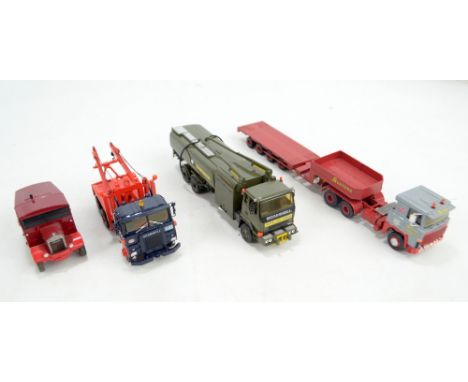 SMITH AUTO MODELS (probably); four good quality unmarked model haulage vehicles comprising grey/red Scania cab and trailer wi