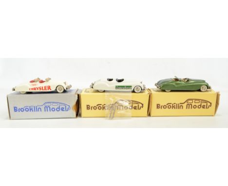 BROOKLIN MODELS; three BRK 8 1940 Chrysler Newport Phaeton show cars in green (with one windscreen af) and white (x2) liverie