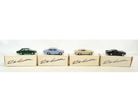 ROB EDDIE; two 1969 Volvo P1800s in cream and green liveries, 1973 Volvo Grand Luxe 144 and a 1969 Saab 99, 1/43 scale, all b