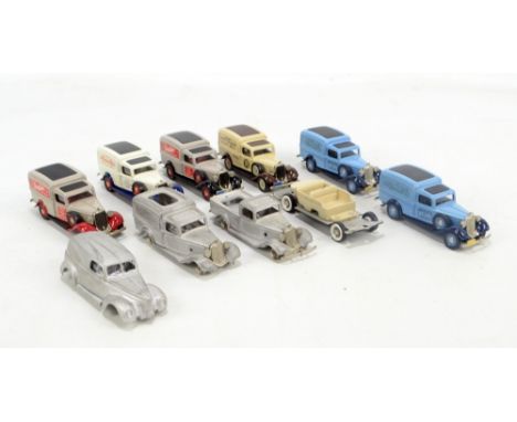 BROOKLIN MODELS; six loose BRK 16 Dodge Vans in blue (x2), grey (x2), cream and white liveries with 'Mini-Wheels of Midland',