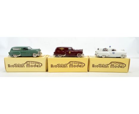 BROOKLIN MODELS; three BRK 31 1953 Pontiac Sedan delivery vans in green, burgundy and white liveries with 'Huggett Electrical