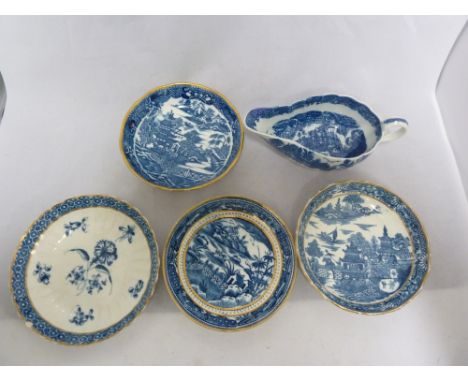 A small Caughley porcelain sauce boat, printed in blue with Full Nankin pattern and Fitzhugh border,circa 1782-92, unmarked; 