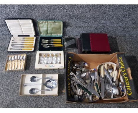 A quantity of silver plated and stainless steel flatware, some boxed.