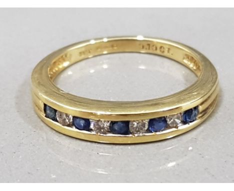 Ladies.18ct yellow gold sapphire &amp; diamond ½ eternity ring, comprising of blue sapphires and round brilliant cut diamonds