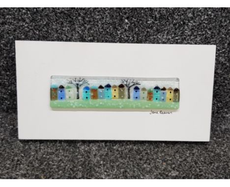 Jane Reeves contemporary fused glass hanging art piece, 24x12cm