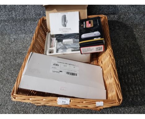 Two code locks, a Lumineux LED light, and a wicker basket.