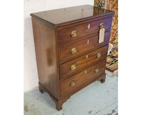 HALL CHEST, Regency mahogany of adapted shallow proportions with four long graduated drawers and bracket supports, 69cm W x 3