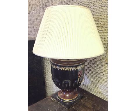 TABLE LAMP, large proportions, urn shaped with shades, overall 75cm H.