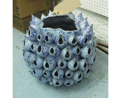 VASE, in blue ceramic finish with barnacle decoration, 31cm H.