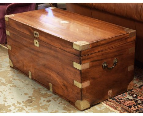 TRUNK, 19th century camphorwood and brass bound with rising lid and carrying handles, 112cm x 56cm D x 53cm H.