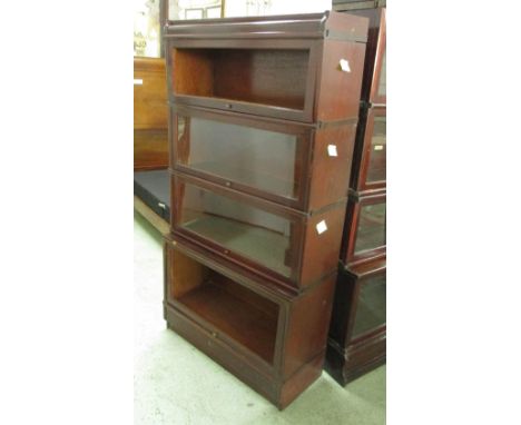 GLOBE WERNICKE STYLE BOOKCASE, in four sections, early 20th century stained oak, 84cm W x 35cm D x 160cm H. (with faults - tw