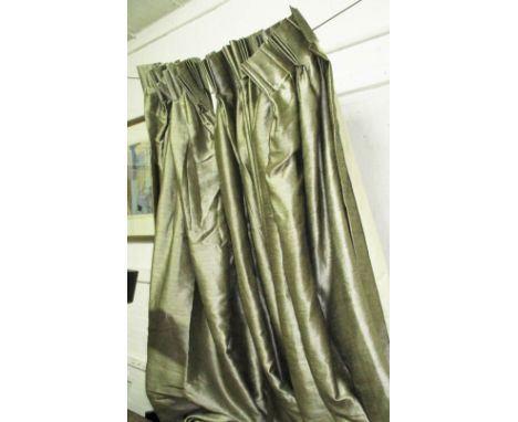 CURTAINS, a pair, in a shimmering fabric, lined, each 145cm W gathered x 275cm drop. (2)