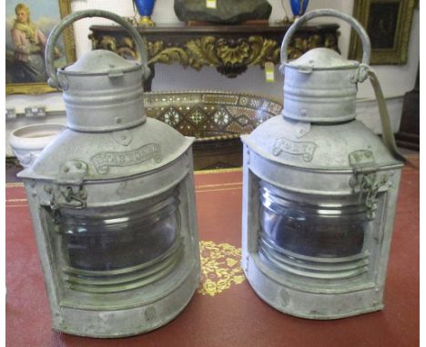 MASTHEAD LAMPS, a pair, early 20th century silver painted quadrant lights, Port and Starboard, with paraffin lamp fittings an