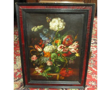 18TH / 19TH CENTURY DUTCH SCHOOL, 'Flowers in a vase', oil on board, in a turtle shell frame. 43cm x 30cm