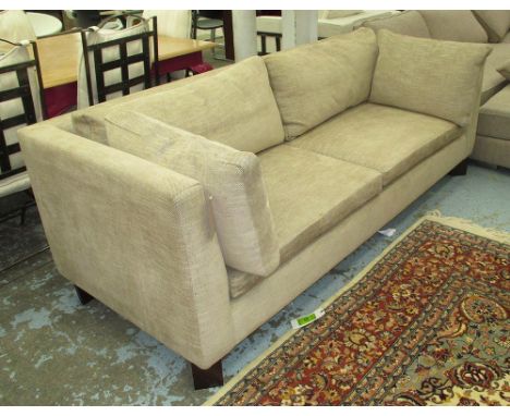 SOFA, oatmeal, three seater, 215cm W x 77cm H x 90cm D.