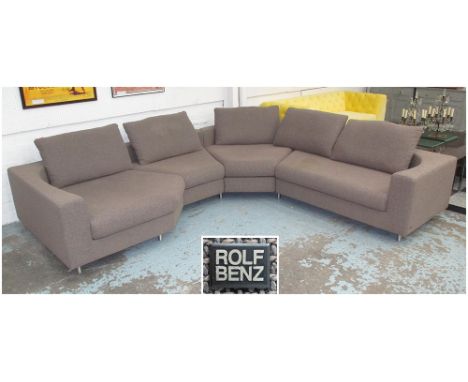 CORNER SOFA BY ROLF BENZ, in brown fabric on metal tubular supports, 274cm x 315cm. (slight faults)