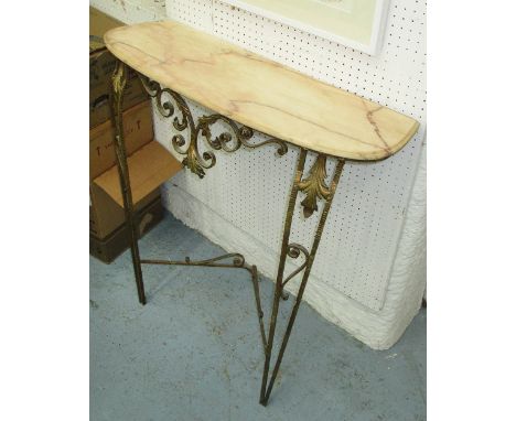 CONSOLE TABLE, in gilded metal finish with marble top, 80cm x 29cm x 88cm H.