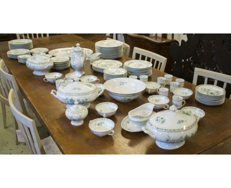 DINNER SERVICE, by L. Benardaud Limoges, 'Pekin' pattern, twelve place eight piece settings with plates, soup and coffee cups
