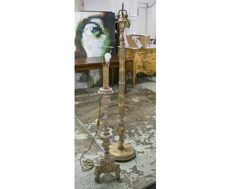 FLOOR LAMP, 19th century Italian painted and gilt heightened, converted from an altar  pricket candlestick, 112cm H, and a 'K