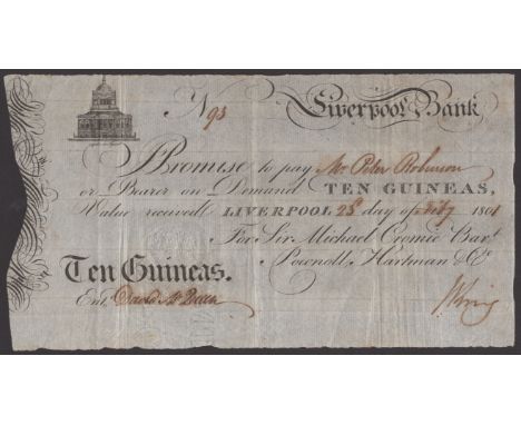 Liverpool Bank, for Sir Michael Cromie, Bart Pownoll, Hartman & Co., 10 Guineas, 23 February 1801, serial number 93, manuscri