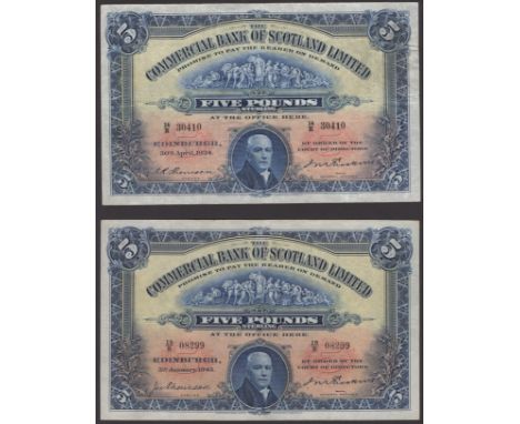 Commercial Bank of Scotland Limited, £5 (2), 30 April 1934, serial number 14/R 30410 and 5 January 1943, serial number 15/R 0