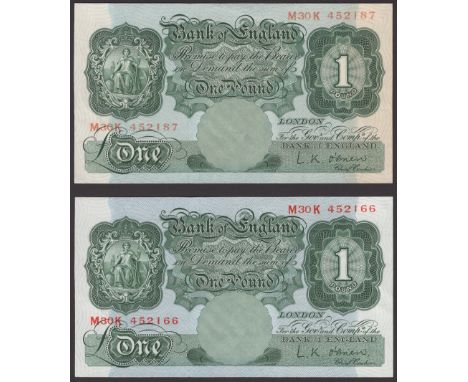 ERROR: Bank of England, Leslie K. O’Brien, £1 (2), 21 November 1955, serial number M30K 452187 together with another example 