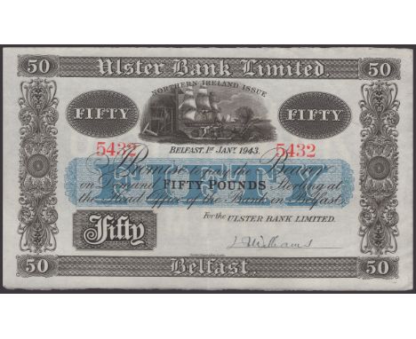 Ulster Bank Limited, £50, 1 January 1943, serial number 5432, manuscript Williams signature, superb original paper, central f