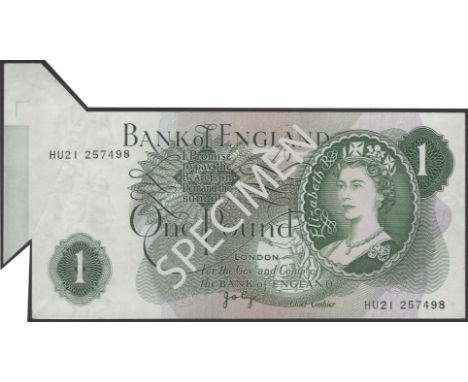 ERROR: Bank of England, John B. Page, £1, 1970, serial number HU21 257498, extra flap of paper at top left with colour bars o