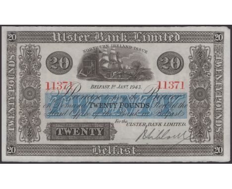 Ulster Bank Limited, £20, 1 January 1943, serial number 11371, manuscript Niblock signature, lightly pressed but retaining ex