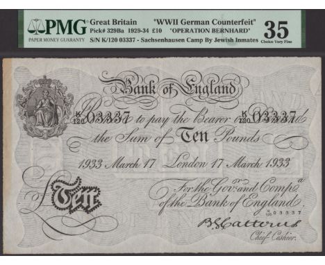Operation Bernhard, Bank of England, Basil G. Catterns, £10, 17 March 1933, serial number K/120 03337, in PMG holder 35, choi