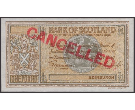 Bank of Scotland, specimen £1, ND (1935), no serial numbers, Elphinstone and Beveridge signatures, red CANCELLED handstamp, l