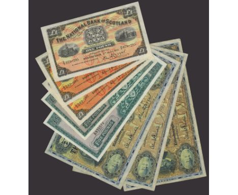 National Bank of Scotland Limited, a small group comprising £1 (3), 1943 and 1957 (2), prefixes A/T and B/R, £5 (3), 1945, 19
