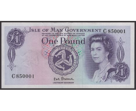 Isle of Man Government, P.H.G. Stallard, £1, 23 June 1972, serial number C850001, light paperclip mark at top left, corner be